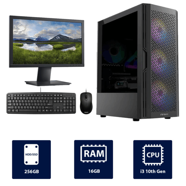 i3 10th, 16GB, 256GB SSD Antec AX-20 RGB Full Desktop Computer