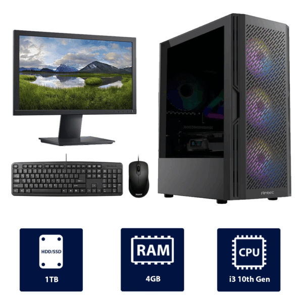 i3 10th, 4GB, 1TB HDD Antec AX-20 RGB Full Desktop Computer