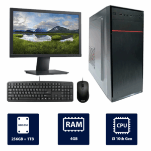 i3 10th, 4GB RAM, 256GB SSD + 1TB HDD, 19" Monitor Full Set Desktop Computer