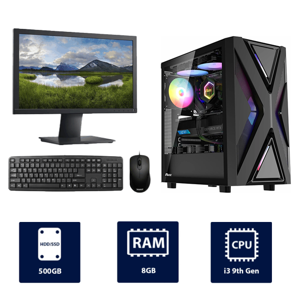 i3 9th Gen, 8GB RAM, 500GB HDD, with 19" Monitor, Antec AX20 RGB Full Desktop PC