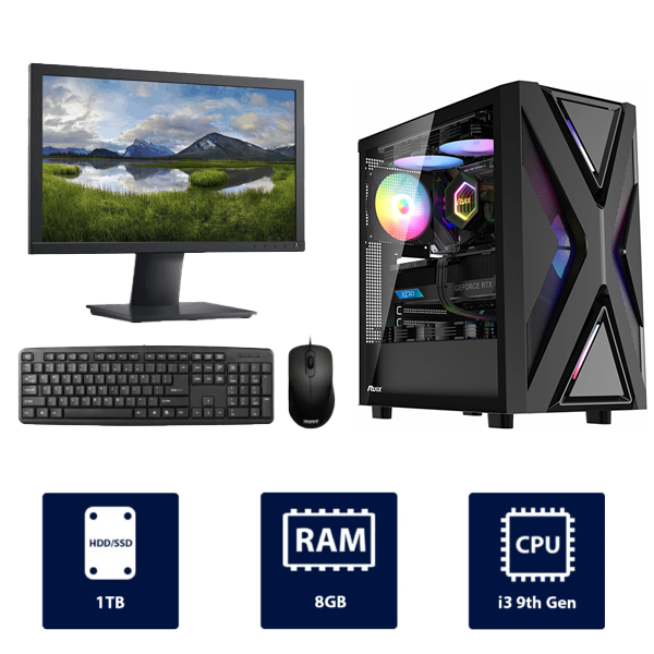 i3 9th Gen, 8GB RAM, 1TB SSD, with 19" Monitor, RUIX CV230 RGB Full Desktop PC