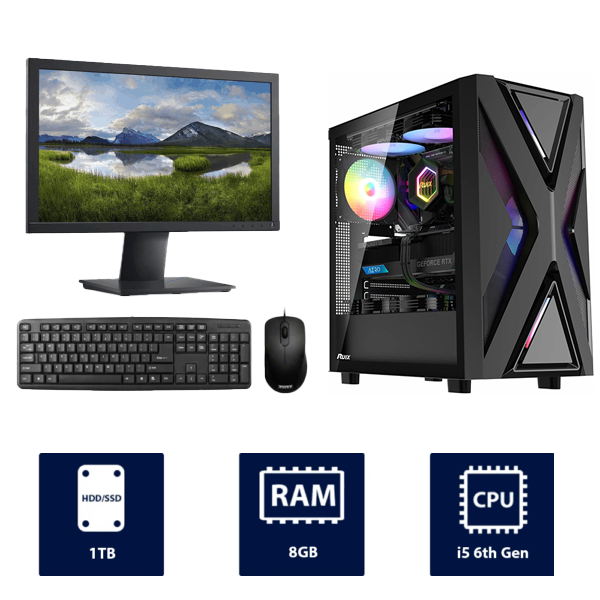i5 6th Gen, 8GB RAM, 1TB HDD, with 19" Monitor, RUIX CV203 RGB Full Desktop PC
