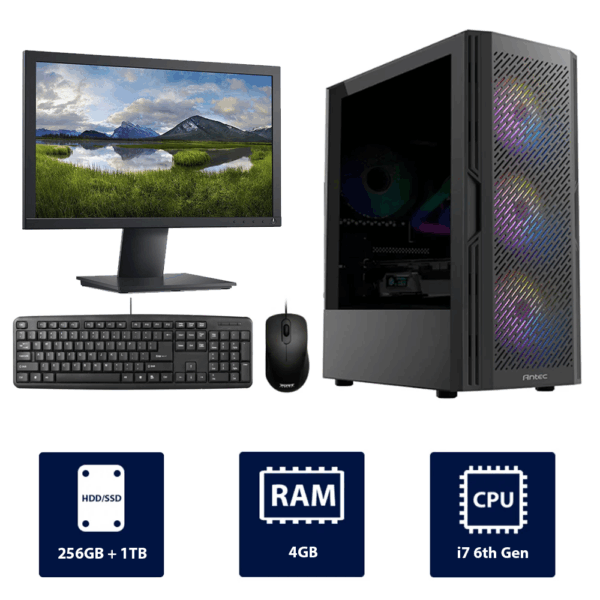 i7 6th, 4GB RAM, 256GB SSD + 1TB HDD Antec AX20 Full Desktop Computer