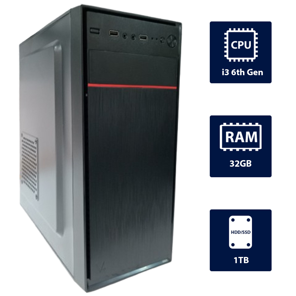 i3 6th, 16GB RAM, 1TB SSD Standard Case Desktop Tower