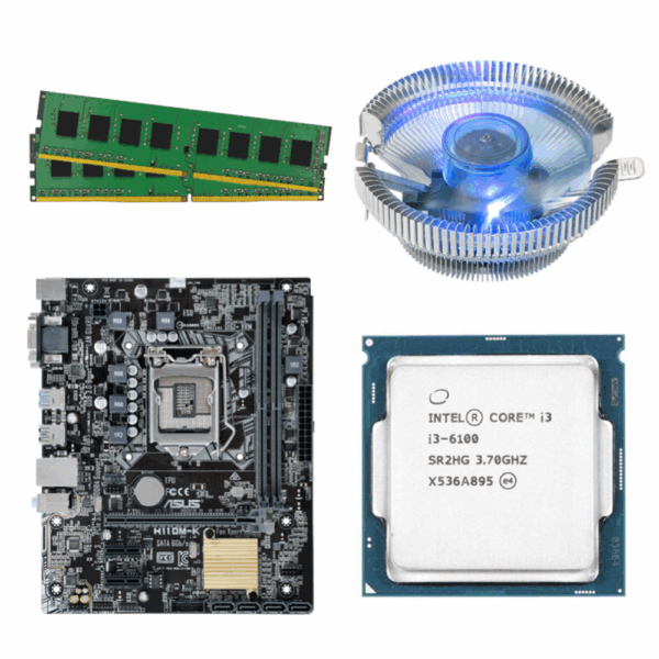 i3 6th, 4GB DDR4 RAM, Blue LED CPU FAN, H110 Motherboard Combo